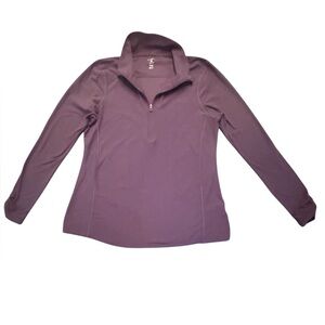 Layer 8 Purple Activewear Quarter-Zip Lightweight Top w/Ruched Sleeves Large